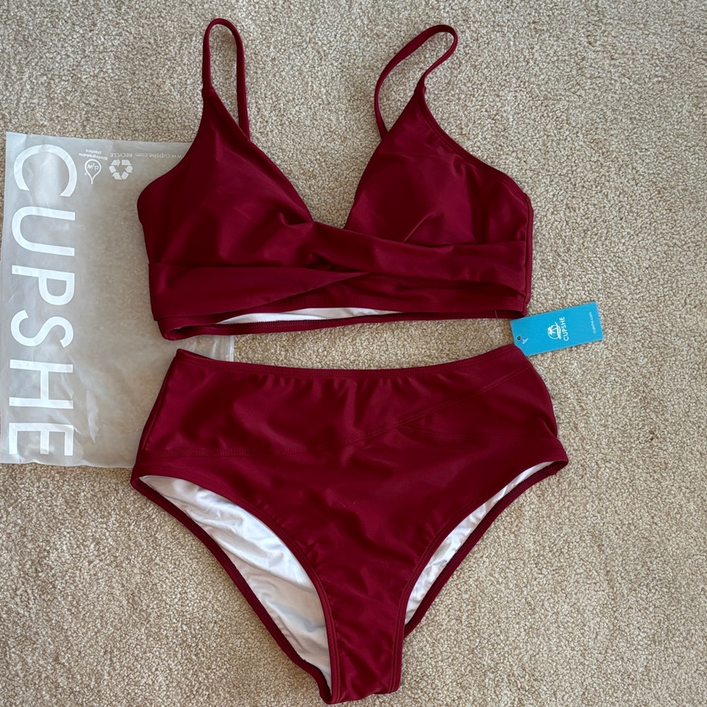 Cupshe Women's Deep Red Bikini Set